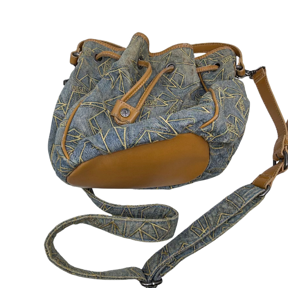 Diesel Blue Denim Leather Embroidered Bucket Bag